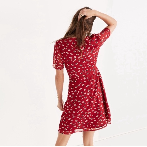 Madewell Wrap Front Mini Dress Red Seattle Floral Women's Size 8 Flowy V-Neck - Picture 3 of 8